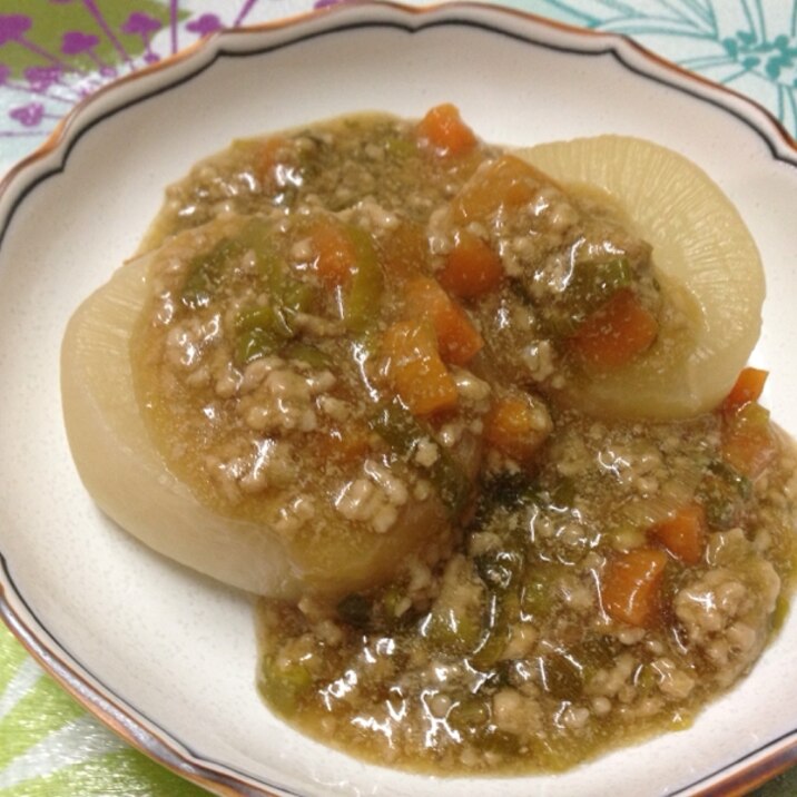 圧力鍋で柔らか!大根と豚ひき肉のとろとろあんかけ♬
